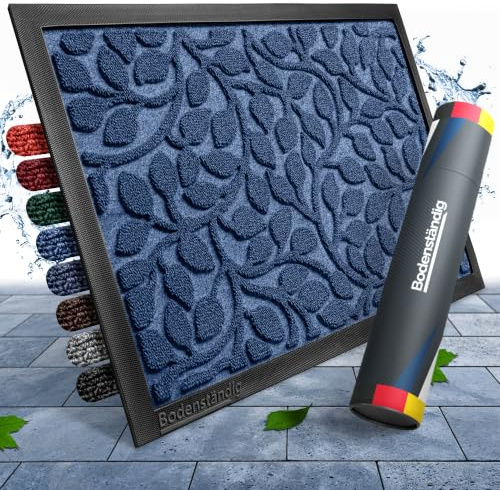 Bodenständig® Fußmatte außen - rutschfest & saugstark - Fußabtreter Blau | Rillensystem 2.0 - Fussmatte aussen 90x150cm - perfekte Größe - Ideal für innen und überdachte Außenbereiche - Blattmotiv