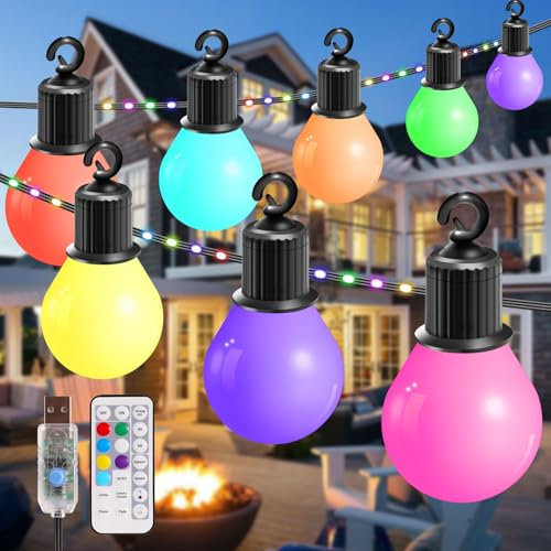 B-right Guirnalda luces exterior RGB, 12,5M 20 G40 Bombillas 100 Leds Cadena de Luz, IP65 Impermeable Guirnaldas Luminosas Exterior y Interior Deco para Jardín, Patio, Fiesta,Party