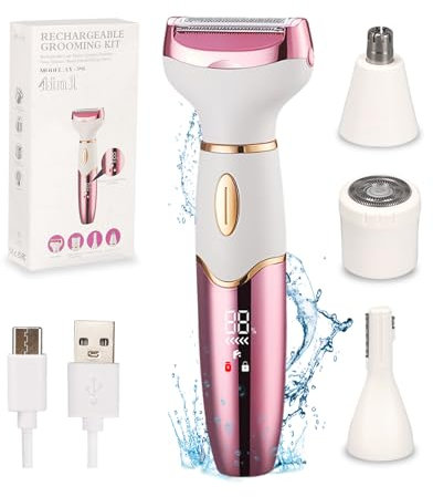Tefola 4 en 1 Rasuradora Mujer Con Pantalla Digital LCD, Depiladora Impermeable Para Zona Intima, Cara, Axilas, Bikini y Otras Zonas