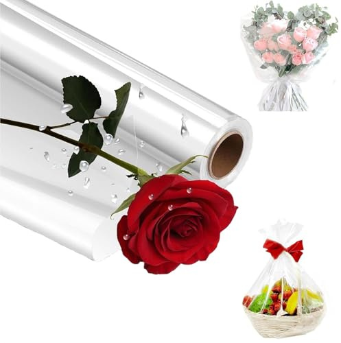 XIAGANO Geschenkfolie Transparent, 80CM*30M Cellophan Geschenkpapier Rolle, Geschenkpapier Durchsichtige Folie Cellophanfolie Blumenfolie für für Blumen Geschenkkörbe Ostern Weihnachten (Fold in 40CM)