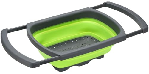 Surwin Colador de Cocina, Combinación Cocina Plegable Colador de Silicona, Rectángulo Colador de Silicona de Portátil, Escurridor Pasta para Frutas,Verduras (Verde)