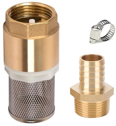 Suction Filter Set 1/2 Inch, Brass Suction Filter for 1/2 Inch Hoses, Foot Valve with Check Valve, Suction Basket, Nozzle and Hose Clamp, Garden Irrigation (Screw Thread 1/2 Inch + Hose Connection 12