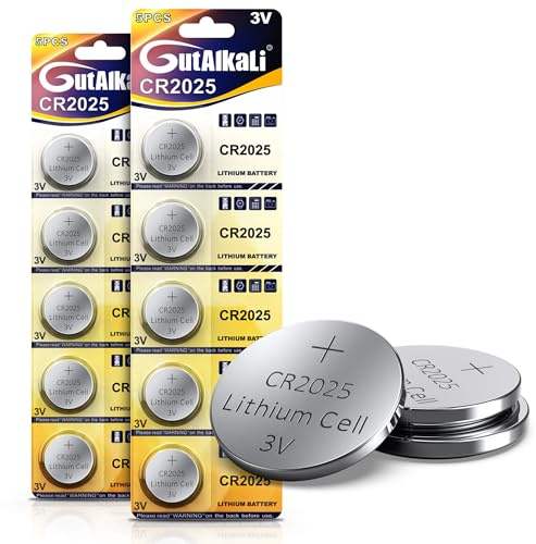 GutAlkaLi 10 Stück CR2025 3V Batterien Lithium Knopfzellen Elektro CR 2025 Lithium
