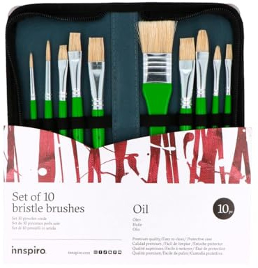 INNSPIRO Set 10 Pinceles cerda para Artistas con Estuche, para acrílica, Acuarela, Gouache, óleo, Ideal para principantes y Profesionales