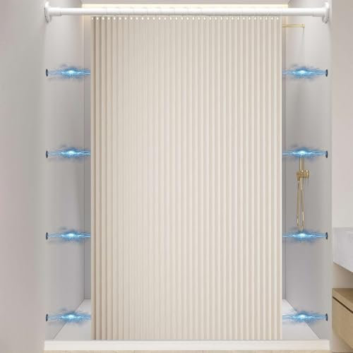 Momooda Wasserdichter Faltbarer Duschvorhang aus Leinen, Magnet Spritzwassergeschützt, Anti Schimmel, Beige, 80x200cm