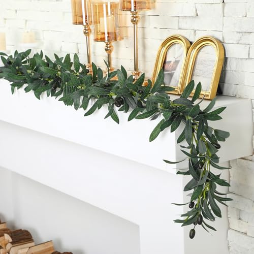 Giegxin 2 Pcs Total 10 ft Artificial Olive Leaf Vine Artificial Garland Hanging Green Vine with Fake Fruits Greenery Olive Leaves Decor for Wedding Backdrop Home Office Garden Wall Door