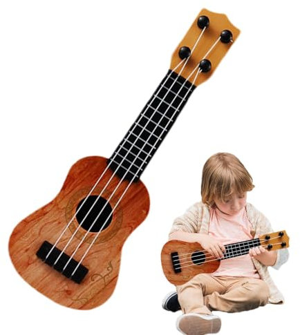 Ukulele per Bambini Yanzisura, Strumento Musicale con 4 Corde Regolabili, Giocattolo Chitarra Bambini, Gioco di Imitazione e Stimolazione Musicale, Marrone