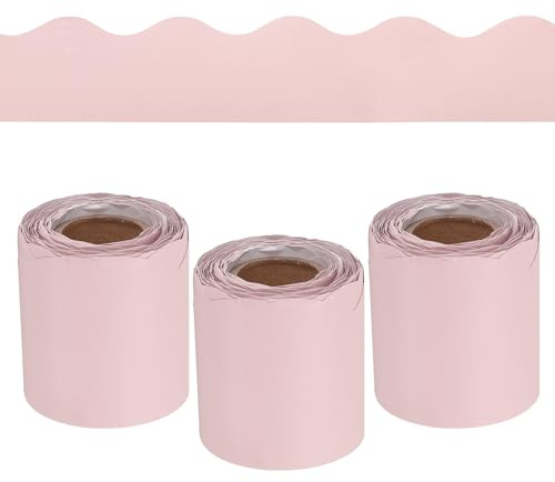 QUARKZMAN 3 Rollos de Borde para Tablón de Anuncios 98.4 Pies Borde Festoneado Decorativo Enrollable para Decoración de Tablones de Anuncios en Casa, Aula u Oficina, Rosa