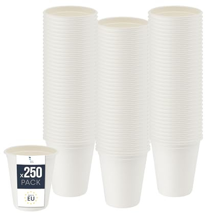 BenBow Einwegbecher aus Zuckerrohr, Weiß, 250 ml x 250 - Hochwertige Becher, Besser als Pappbecher, Umweltfreundlich, Recycelbar, für Heiße und Kalte Getränke, Ideal für Partys oder Kaffee