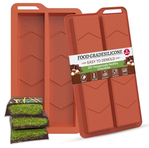 ZONBBEE Chocolate Bar Moulds 2 Pack 0.82inch Deep,Big Dubai Stuffed Pistachio Silicone Mould Kit for Making Diamond Shapes Filling Candy Granola Bar and Pastry Snacks