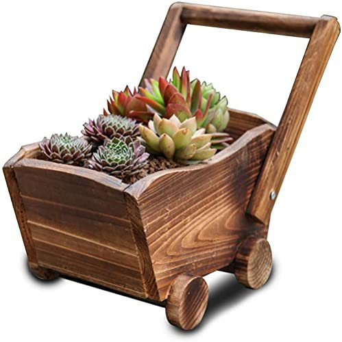 Tradizionale fioriera rustica decorativa in legno a forma di carriola da giardino per esterni, rivestimento gratuito (non vendiamo piante), marrone