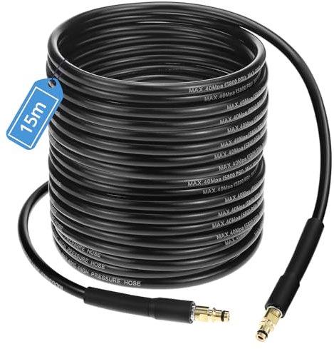 QWORK® 15 m Tubo flessibile di ricambio per lavatrice ad alta pressione, compatibile con K-Series K2, K3, K4, K5, K6, K7 idropulitrice