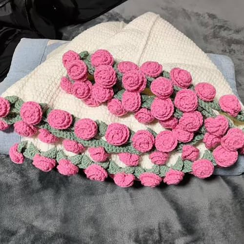 Mrinb Kit de manta de ganchillo, manta de rosas hecha a mano, ramo de flores de ganchillo, suave y ligero, manta de punto para principiantes, regalo del día de la madre