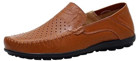 Loafer - Scarpe basse da uomo, con suola morbida, leggere, traspiranti, in pelle, senza lacci, scarpe basse, grandi dimensioni, scarpe estive, marrone, 45 EU