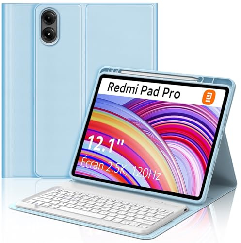 Occtingkind Funda con Teclado para Redmi Pad Pro/Xiaomi Poco Pad 12.1 | Teclado Bluetooth Desmontable con Funda Delgada y Ranura para Bolígrafo para Tablet Redmi Pad Pro/Xiaomi Poco Pad, Azul