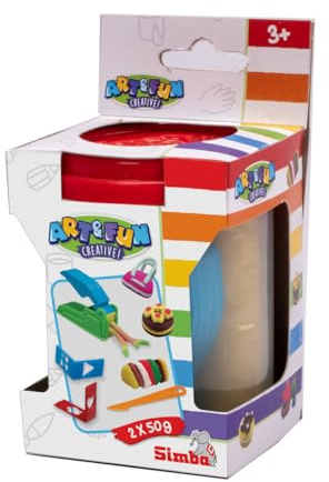 Simba Art & Fun Knetdose mit Zubehör – Zufällige Auswahl aus 4 Sets, mit Knetpresse, 3 Förmchen, Cutter & 2x 50 g Knete, kreatives Bastelspielzeug ab 3 Jahren