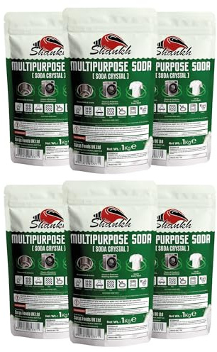 Shankh Soda Crystals 1kg (Pack of 6) | Multi-Purpose Washing Soda | Powerful Drain Unblocker, Water Softener & Heavy-Duty Degreaser | Removes Stains, Grease & Grime | Home & Kitchen Cleaning Essential