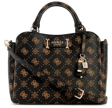 GUESS Handtasche Schultertasche Silia Girlfriend Satchel Espresso Logo dunkelbraun