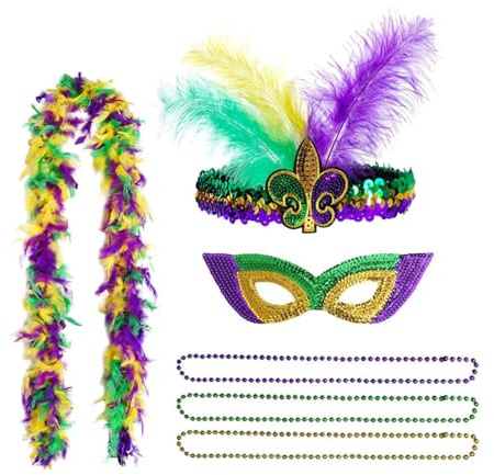 Vseutiac Feather Boa Mardi Gras Half Mask for Stage Performance Carnival