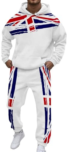 UK Men’s 2 Piece Tracksuit - Union Jack Hoodie & Jogging Bottoms, Autumn Gym/Casual Wear, Flag Print