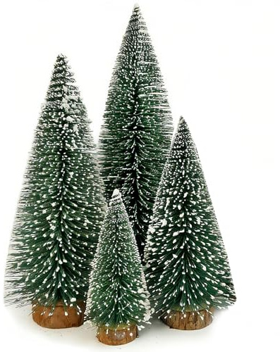 4 Stück Mini Weihnachtsbaum Künstlich Mit Schnee Und Holzsockel, Basteln Weihnachtsbäume Tannenbaum Deko, Naturgetreuer Christbaum Für Weihnachten Tischdeko, Schaufenster, Raumdekoration-10/15/20/25cm