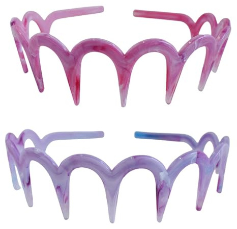 ZOONAI 2 Pcs Zig Zag Headbands for Women Men Girls, Fashion Plastic Hairbands with Teeth Non Slip Sharks Tooth Hair Comb Headbands Hair Hoop Accessories (Pink Purple, One Size)