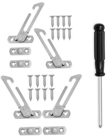 4 Pcs Window Restrictor for UPVC, 8.5 x 4.8 cm Stainless Steel Window Restrictors Locks, Window Latches Security Chrome, for Home School Kindergarten (with Screws and screwdriver)