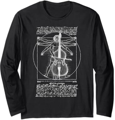 Contrebasse Bassiste Vitruvian Man Leonardo Da Vinci Musicien Manche Longue