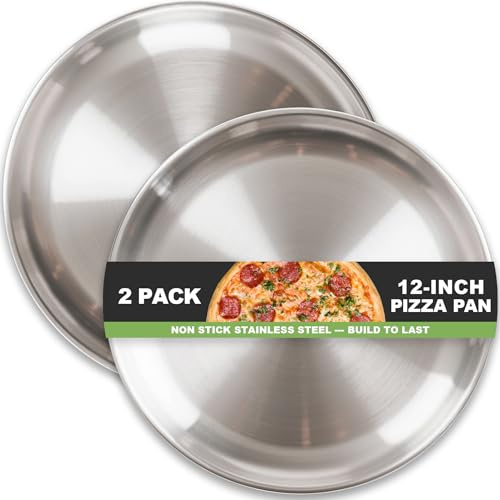 ZETEMC 12 Inch Pizza Pan Set of 2, Pizza Pan for Oven Pizza Steel Pie Plate, Nonstick Stainless Steel Baking Pan for Cookie Serving Tray Round Pizza Pans