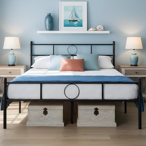 ZECIIYE Cadre de Lit 140x190 en Métal, Lit Double 2 Personnes, avec Sommier Intégré, pour Appartement, Chambre, Bureau et Espaces Limités, Design Moderne, Noir