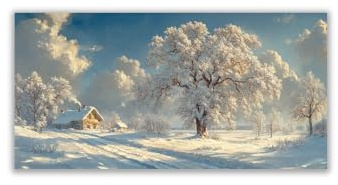 AMXBZC Moderni Quadri paesaggio Alberi della Capanna Foresta Invernale Poster Soggiorno -Quadro Camera Da Letto, Cucina Sala Da Pranzo Bagno Stampe su tela(bianco)-30x60cm Non incorniciato