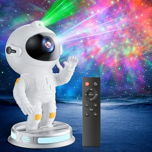 Swoieltr Proyector Estrellas LED Astronauta Grande con Batería 3600mAh, Control Remoto IR, Temporizador y Memoria, 8 Modos Niebla, 5 Brillos y Velocidades, para Niños y Adultos | Función temporizador, 8 modos de nebulosa, 5 modos de luminosidad y velocidad, lámpara proyector estrellas niños adultos