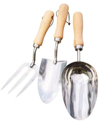 Set di 3 attrezzi da giardino resistenti (set B - PN-GT-SET-001-B • 1 × cazzuola da giardino (pala grande pala) • 1 × cazzuola larga • 1 × forchetta da giardino (forchetta a 3 forchi)