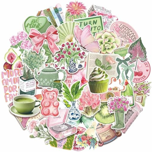 VOOSFSIE 50 Stück Aesthetic Sticker Set, Niedliche Wasserdichte Vinyl ästhetische Aufkleber für Mädchen, Laptop Koffer Scrapbooking Journal Helm Motorrad Skateboard Fahrrad Gitarre Dekoration