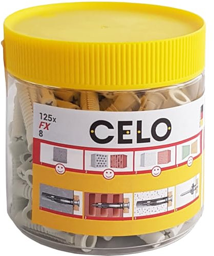 CELO FX 8x40 Premium-Nylondübel, 125er Set in Runddose, Ideal für Beton, Ziegel, Porenbeton, Trockenbau uvm