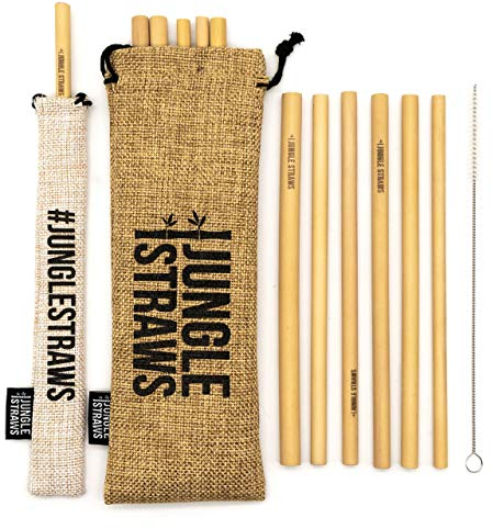 Jungle Culture Bamboo Reusable Straws | Eco Friendly Natural Drinking Straw Set of 12, Cleaning Brush, Travel Pouch & Storage Bag | Organic Biodegradable Wooden Straws | 100% Zero Waste & Plastic Free