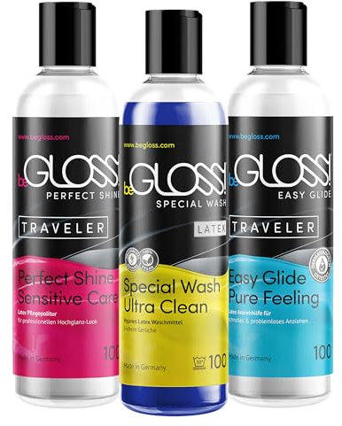 Latex Care Complete Set 100 - Easy Glide 100 ml - Perfect Shine 100 ml - Special Wash 100 ml - Silicone Oil Rubber Silicone Dressing Aid Detergent