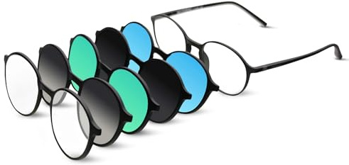 BAUHAUS Magnetiska solglasögon clip-on för män och kvinnor UV400 polariserade retro runda anti-bländning klara glasögon, Fem-i-ett magnetglasögonset – 1, Five-in-one Magnetic Glasses Set - 1