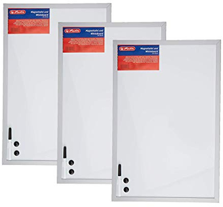 Herlitz 10524627 Whiteboard und Magnettafel (silbernen Holzrahmen, 40 x 60cm) weiß (3 Stück)