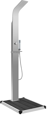 vidaXL Douche d'Extérieur avec Receveur de Douche Panneau de Douche avec Base Résistant à la Corrosion Jardin Piscine WPC Acier Inoxydable