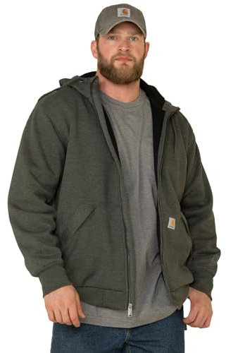Carhartt Men's Paxton Thermal-Lined Full-Zip Sweatshirt, Carbon Heather/Black, X-Large