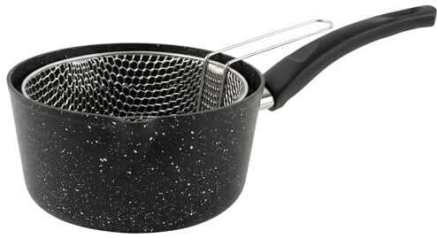 POLOCHEF Melda - Sartén de 20 cm con cesta de freír, revestimiento antiadherente de granito, sartén para patatas fritas y olla para freír, olla pequeña para freír patatas, verduras y aperitivos