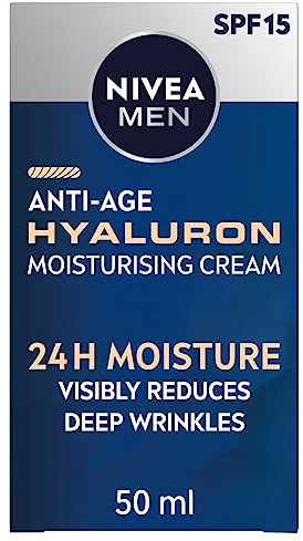 NIVEA MEN Anti-Age Hyaluron SPF15 Moisturising Cream (50ml), Anti-Wrinkle Face Cream with Hyaluronic Acid and Pro-Retinol, Visibly Reduces Deep Wrinkles and Firms Skin