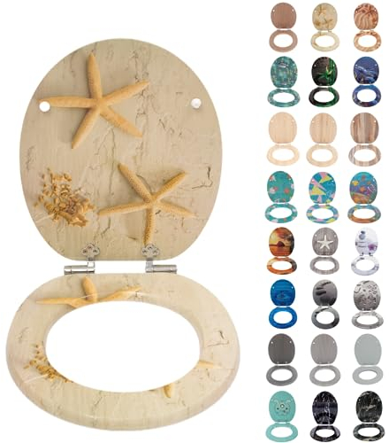 SINOBATH WC-Sitz Toilettensitz mit Absenkautomatik, MDF Holzkern, Softclose Scharnier (Seestern)