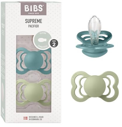 BIBS Supreme Napp 2-pack, BPA-fri, Symmetrisk sugdel. Silikon, Storlek 2 (6-18 månader), Island Sea/Sage