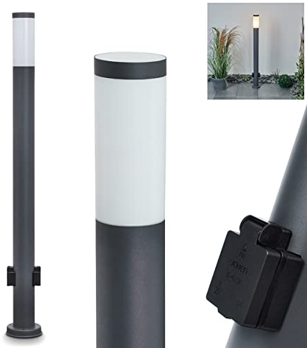 HOFSTEIN Wegeleuchte Sessa, Außenwegeleuchte mit 2 Steckdosen aus Metall/Kunststoff in Anthrazit/Weiß, moderne Außenleuchte für Garten, Außenbereich, Hof, Terrasse, Höhe 110 cm, E27, IP44