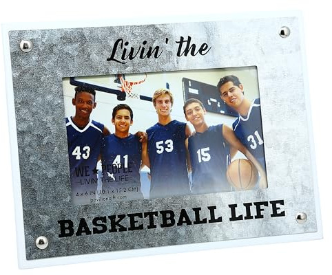 Pavilion Gift Company - Basketball Life - MDF Picture Frame (Holds a 4 x 6-inch Photo), Sports Themed Photo Frame, Basketball Frame, 1 Count (Pack of 1), 8.5” x 6.5”, Silver