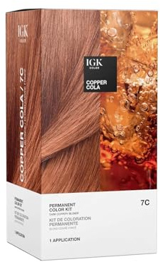 IGK Permanent Hair Dye Color Kit | 7C Copper Cola - Dark Coppery Blonde | 100% Gray Color Coverage + Strengthen + Shine | Ammonia Free
