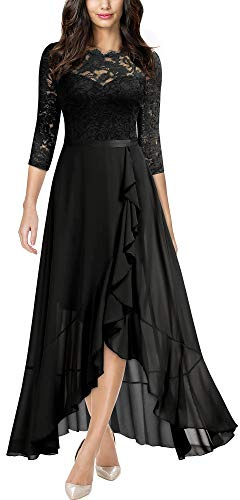 MIUSOL Women's Elegant Scoop Neck Floral Lace Formal Wedding Maxi Dress
