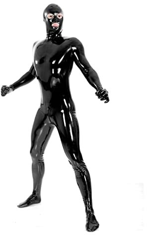 Latex Catsuit Rubber Bodysuit Black with Gloves Socks Hood Back Zipper Fetish Handmade,Yellow,Custom Made